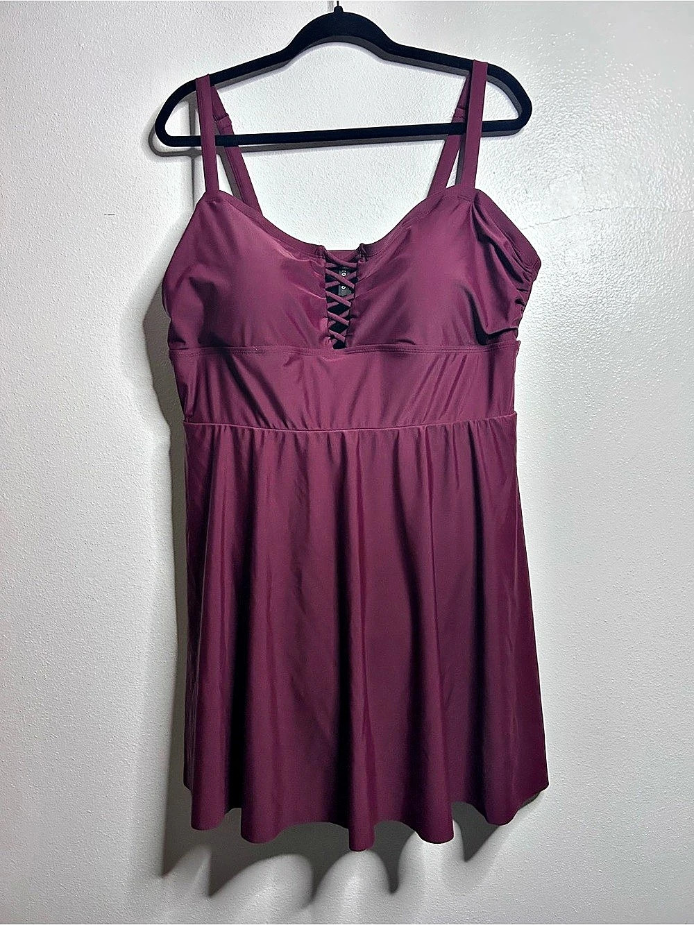 NWOT Torrid Berry Burgundy Lace Up Front Skirted Swim Dress 3X Size 3 22 24